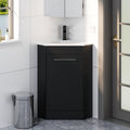 eclife 26' Corner Bathroom Vanity Sink Combo for Small Space Freestanding Storage Cabinet with White Resin Sink and Matte Black Faucet, Black