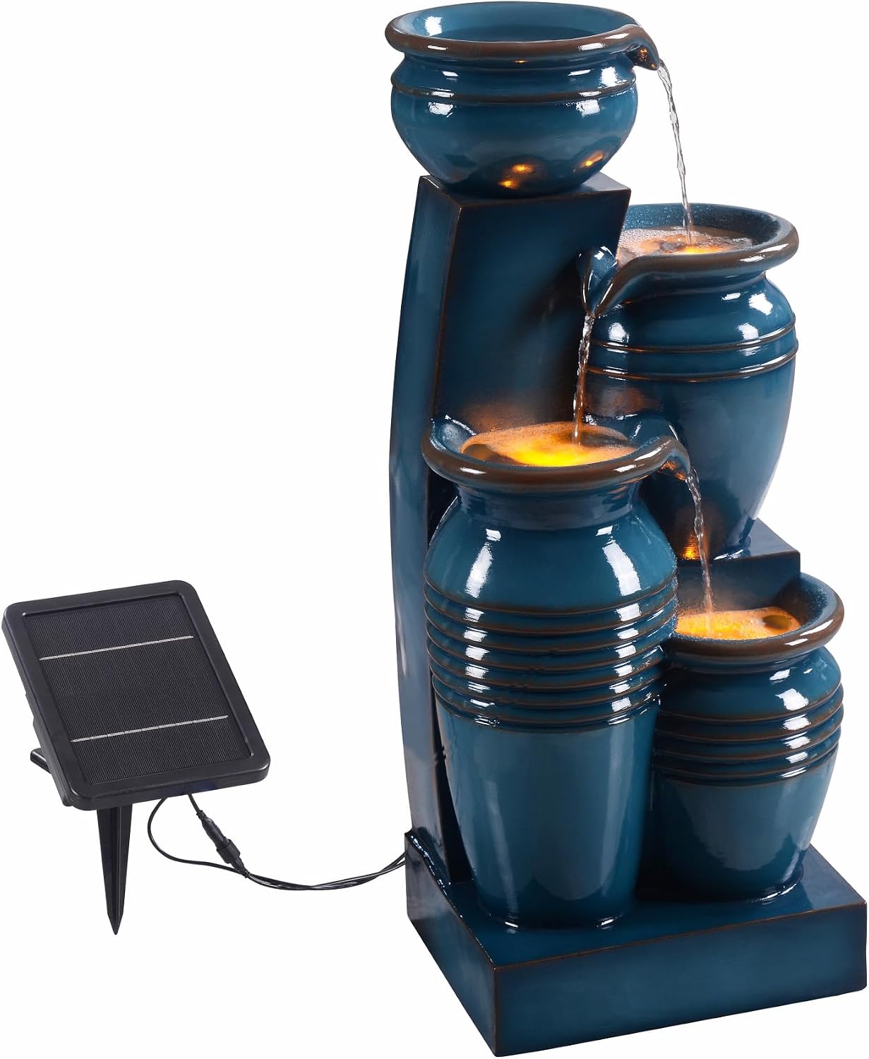 Teamson Home 28.7' 4-Tier Cascading Bowl Solar Powered Water Fountain for Outdoor Living Spaces, Blue