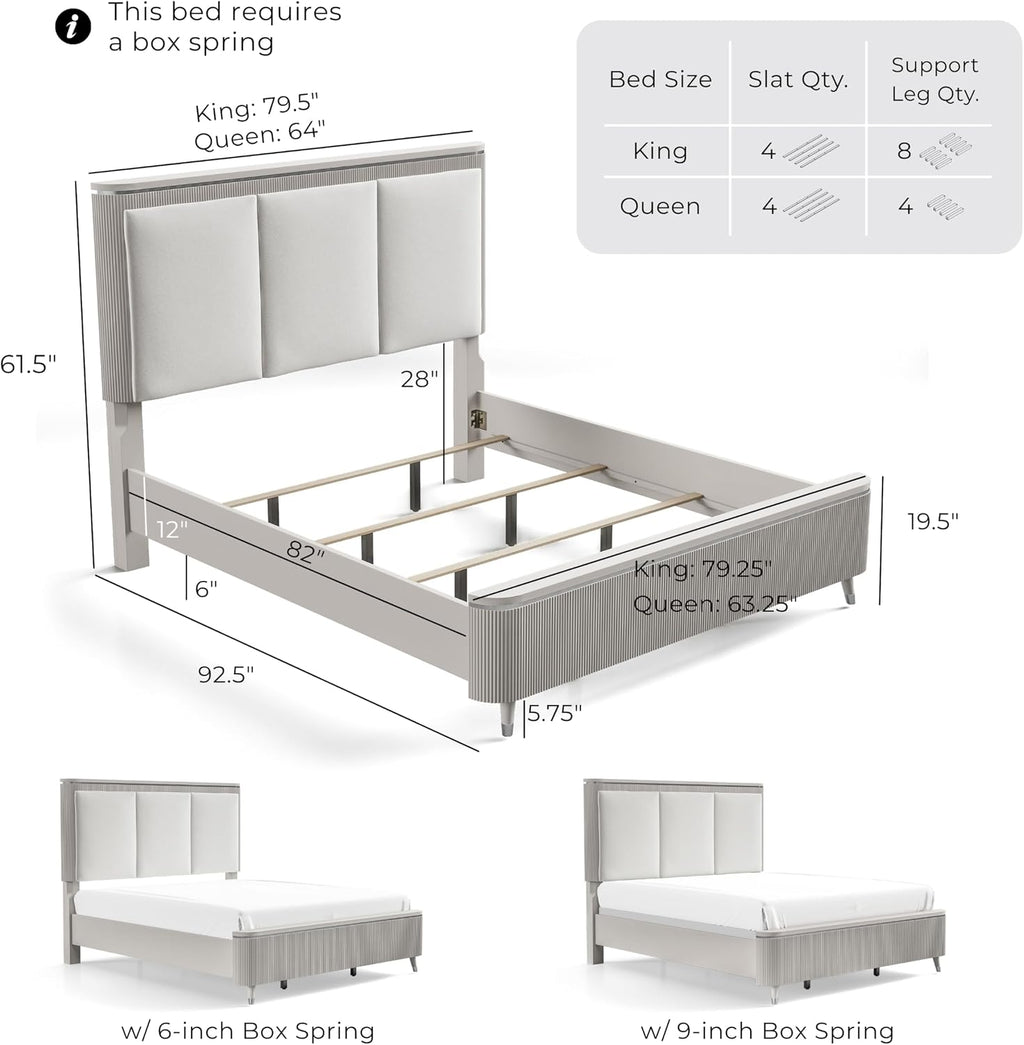Furniture of America Vito Modern Solid Wood 2-Piece Bedroom Set with Upholstered Bed, Cultered Stone Top, Felt-Lined Top Drawer, Metal Side Glide on Nightstand, Box Spring Required, Queen, Light Gray