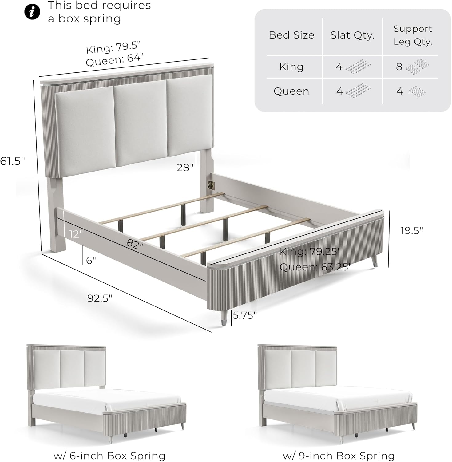 Furniture of America Vito Modern Solid Wood 2-Piece Bedroom Set with Upholstered Bed, Cultered Stone Top, Felt-Lined Top Drawer, Metal Side Glide on Nightstand, Box Spring Required, Queen, Light Gray