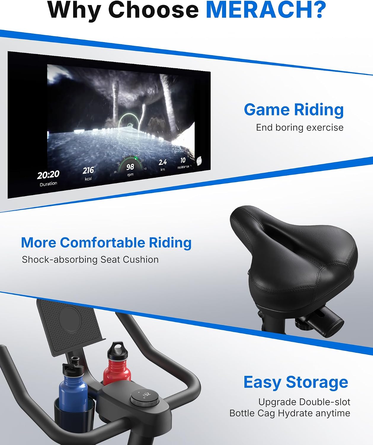 MERACH Exercise Bike, Brake Pad Stationary Bike with Exclusive App, Low Noise Indoor Cycling Bike with 300lbs Weight Capacity, Tablet Mount and Fitness Courses for Weight Loss