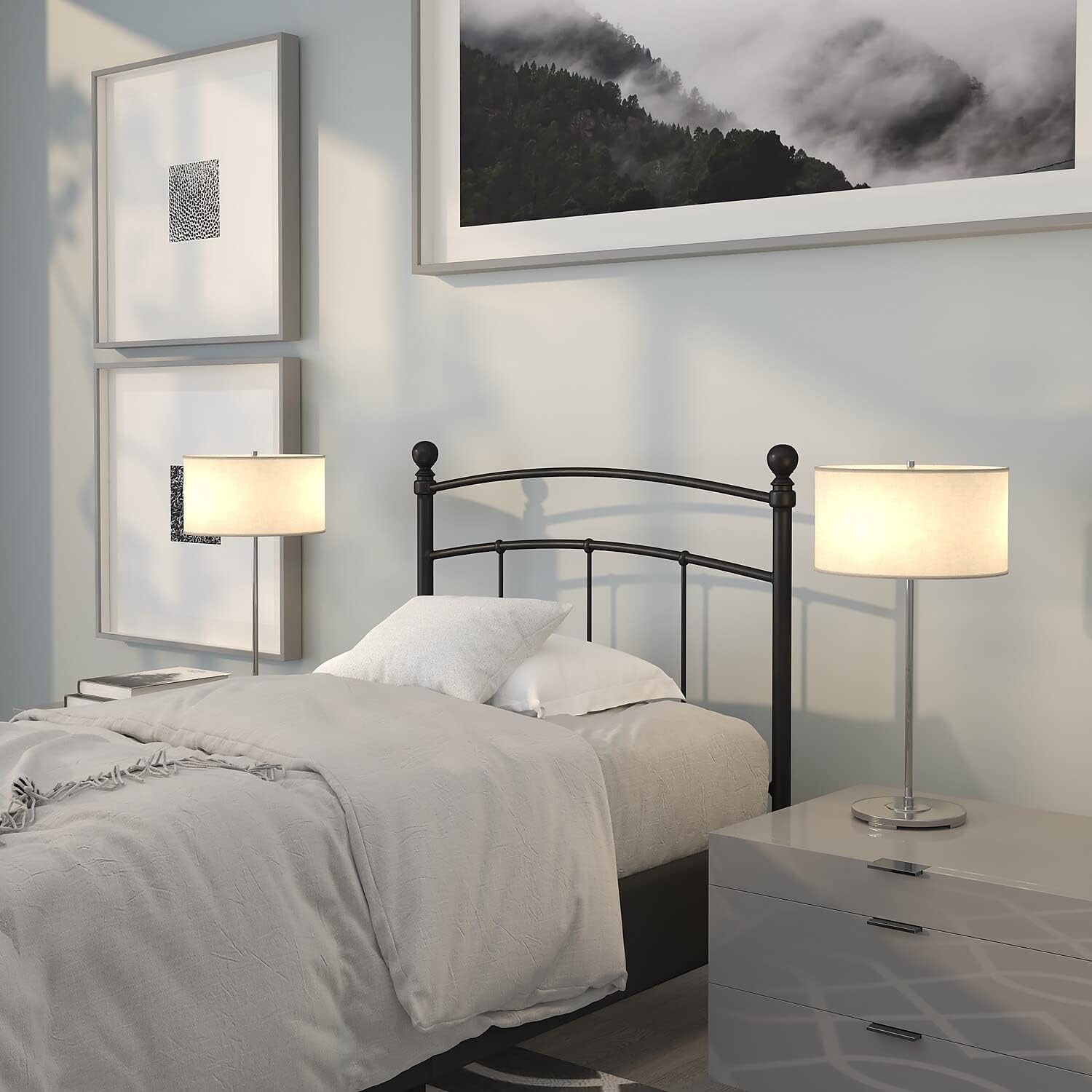 Flash Furniture Woodstock Decorative Black Metal Twin Size Open Slat Headboard with Round Posts
