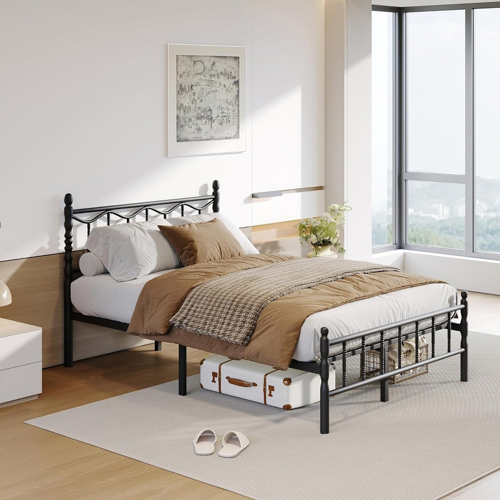 14 Inch Full Bed Frame with Headboard and Footboard, Metal Platform Full Size Bed Frame No Box Spring Needed, Heavy Duty, Noise Free, Under Bed Storage, Black