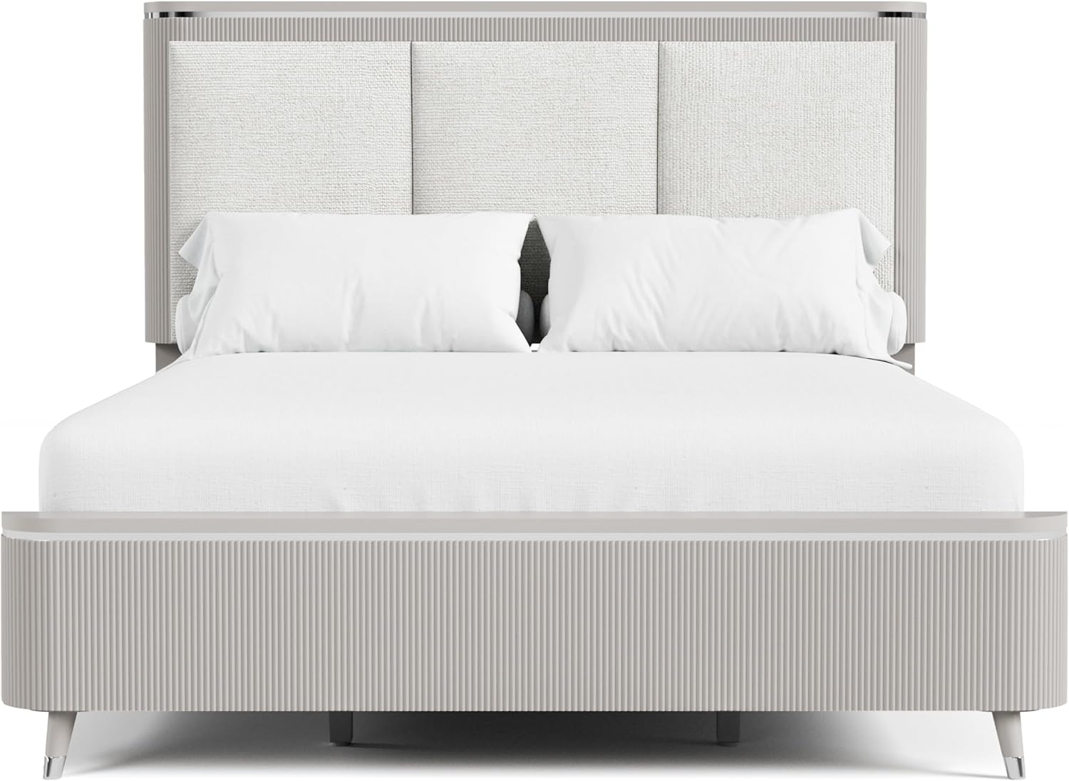 Furniture of America Vito Modern Solid Wood 2-Piece Bedroom Set with Upholstered Bed, Cultered Stone Top, Felt-Lined Top Drawer, Metal Side Glide on Nightstand, Box Spring Required, Queen, Light Gray