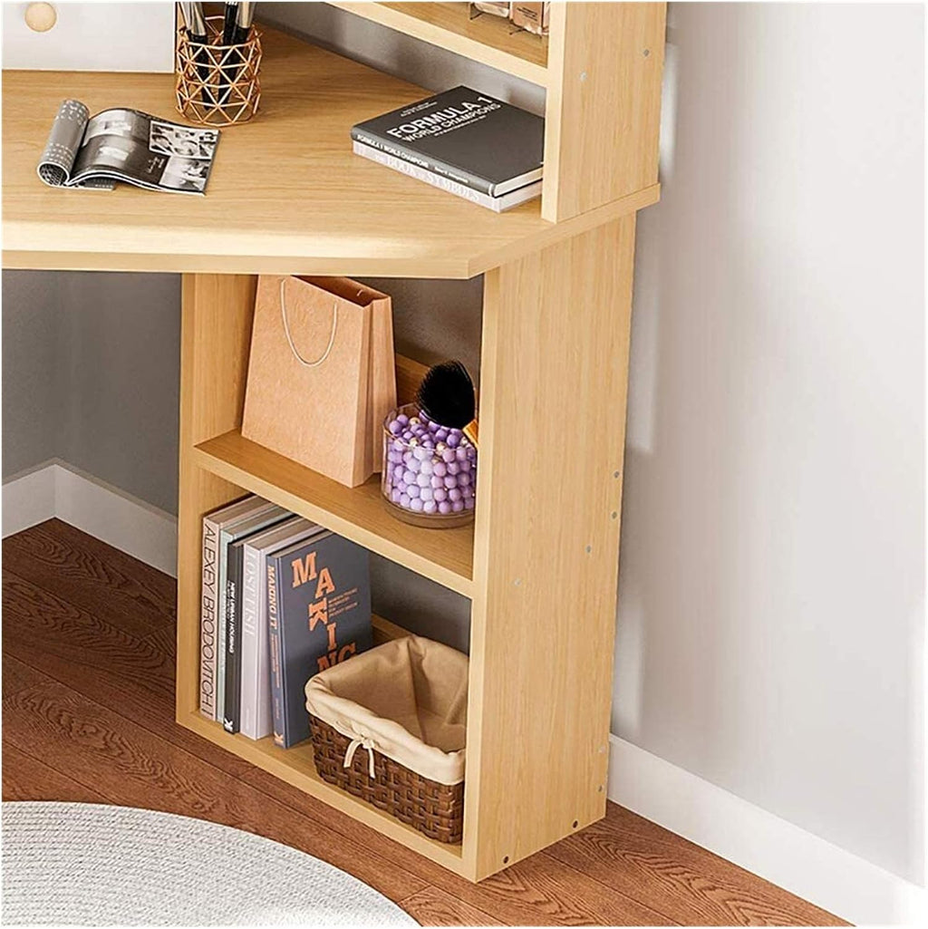 Luxury Dressing Vanity Table w/Stool for Bedroom, Corner Vanity Table, Solid Wood Dressing Table, Large Storage Organizer and Open Compartment, with Shelf Holder(B)
