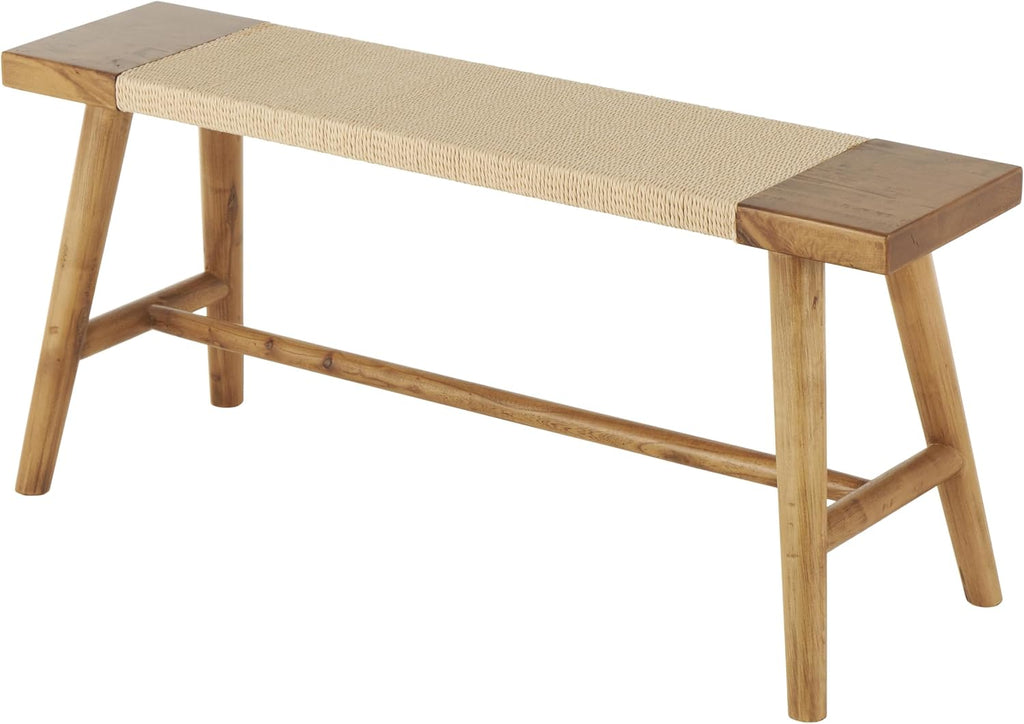 Deco 79 Wood Handmade Home Bench Traditional Entryway Bench with Rope Wrapped Seat, Bedroom Bench 40' x 10' x 18', Brown