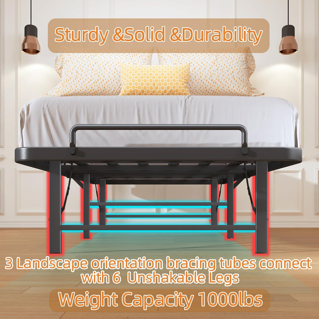 Foldable Twin Bed Frame,Folding Twin Bed Frame, 14 Inch Heavy Duty Metal Platform Bed, Sturdy Steel Bed Frames, Portable Bed, Tool-Free,Easy Assembly, No Box Spring Needed,Noise Free,Black