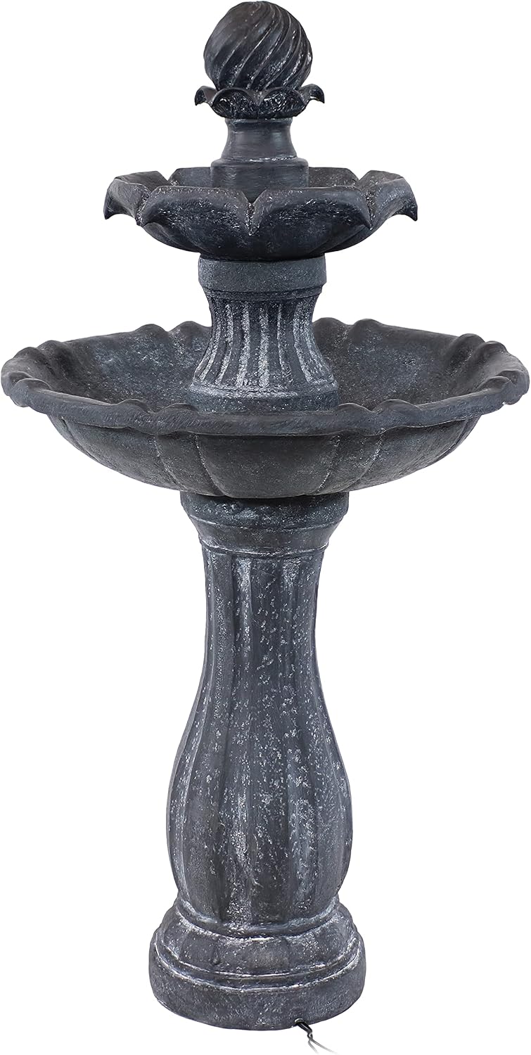 Sunnydaze 45-Inch 2-Tier Arcade Outdoor Solar Water Fountain - Outdoor Water Feature with LED Light for Garden, Patio, Yard or Balcony - Black