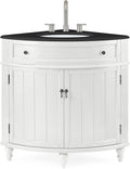 Tennant Brand 24-Inch Triadsville Free Standing Corner Bathroom Sink Vanity for Small Space, Fully Assembled, White Porcelain with Black Granite Top, White Cabinet