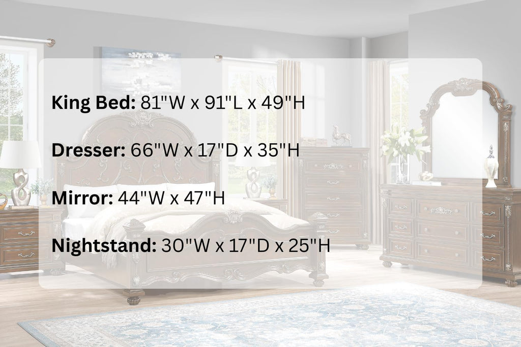First of a Kind Isabella Traditional 4 Piece King Bedroom Set with Upholstered Tufted Headboard Elegant European Inspired Design Coordinated Furniture Collection