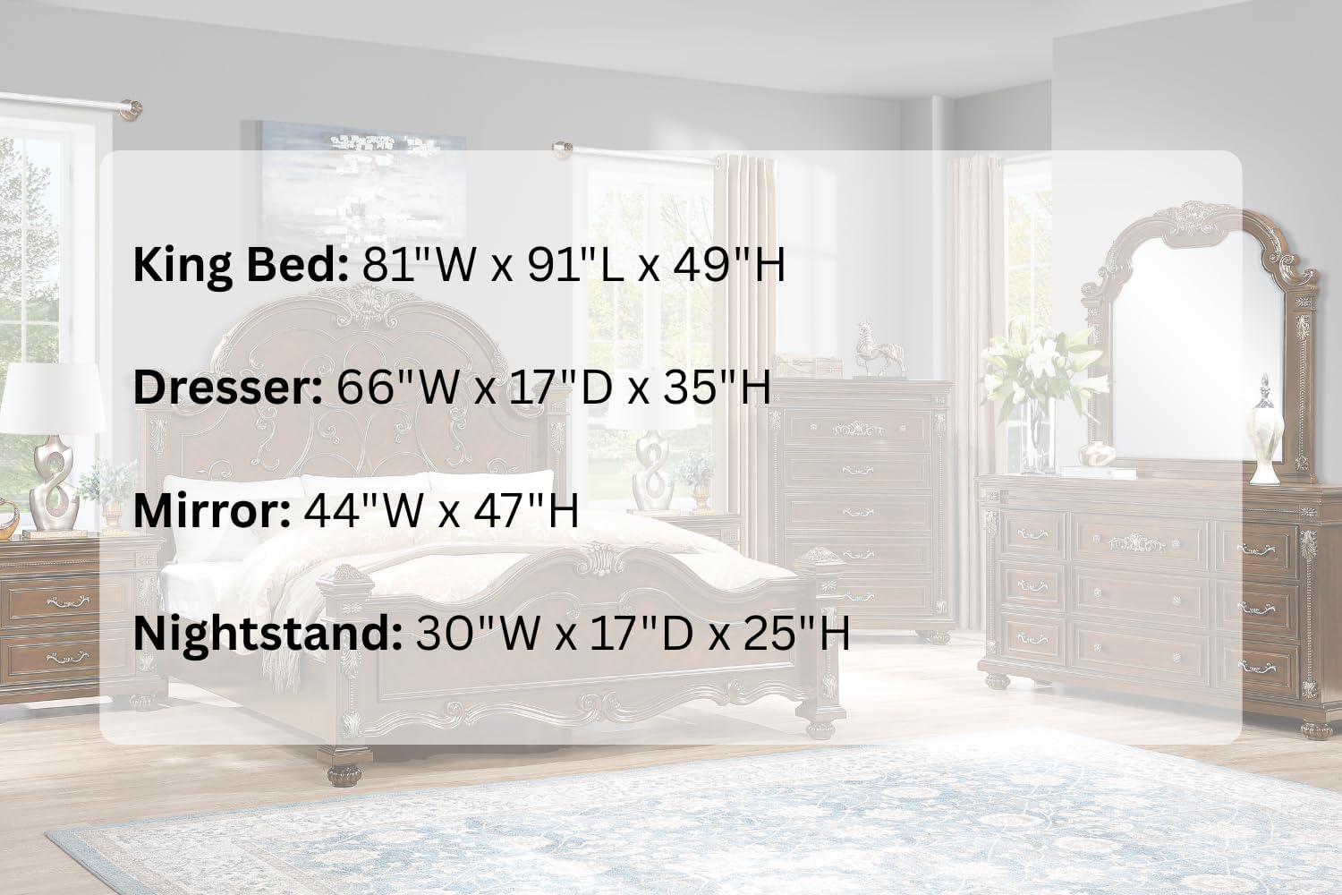 First of a Kind Isabella Traditional 4 Piece King Bedroom Set with Upholstered Tufted Headboard Elegant European Inspired Design Coordinated Furniture Collection