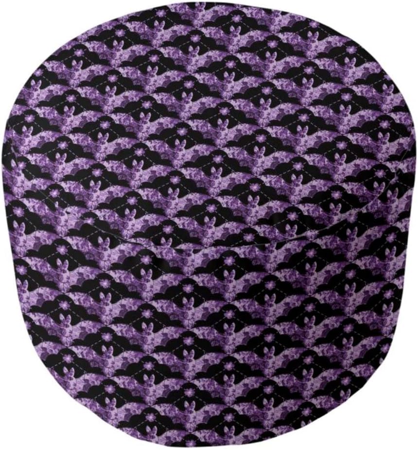Stylish 20'' Wide Round Geometric Printed Cube Ottoman Create A Bold Statement in The Livingroom | UV, Scratch & Fade Resistant Vanity Stool Super Soft Extra Plush Comfy Bench Black Purple Color