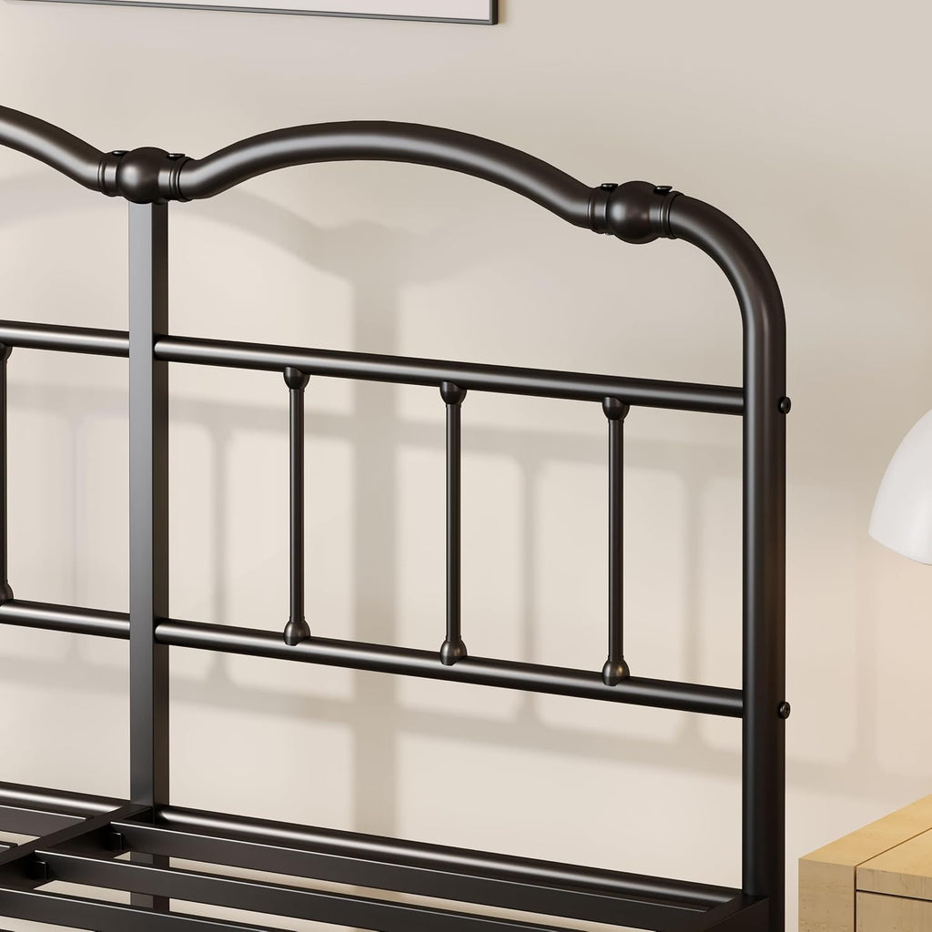 ZIYOO Vinatge California King Size Metal Bed Frame with Metal Headboard and Footboard Cal-King Bed Frame 14 Inch High Under Bed Storage, No Box Spring Needed, Noise Free