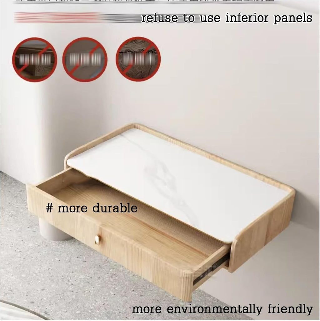 Simple Vanity Desk, Floating Vanity Makeup Table, with Drawers, Wall Mounted Makeup Vanity, Floating Desk, Simple Floating Corner Desk, Dressing Table for Small Spaces(White+Mirror,80cm)