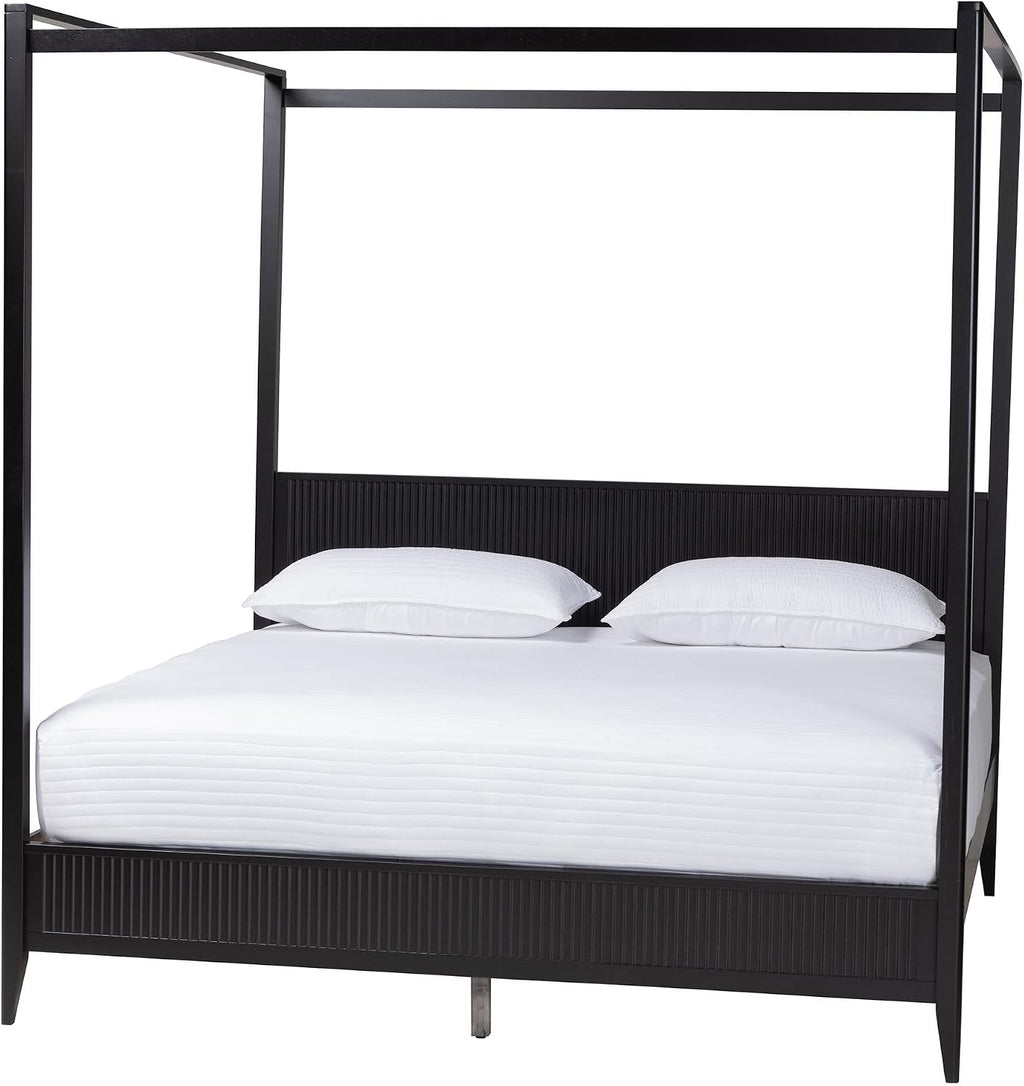 Baxton Studio Primrose Fluted Wood Canopy Bed Set, 4-Piece, King, Black