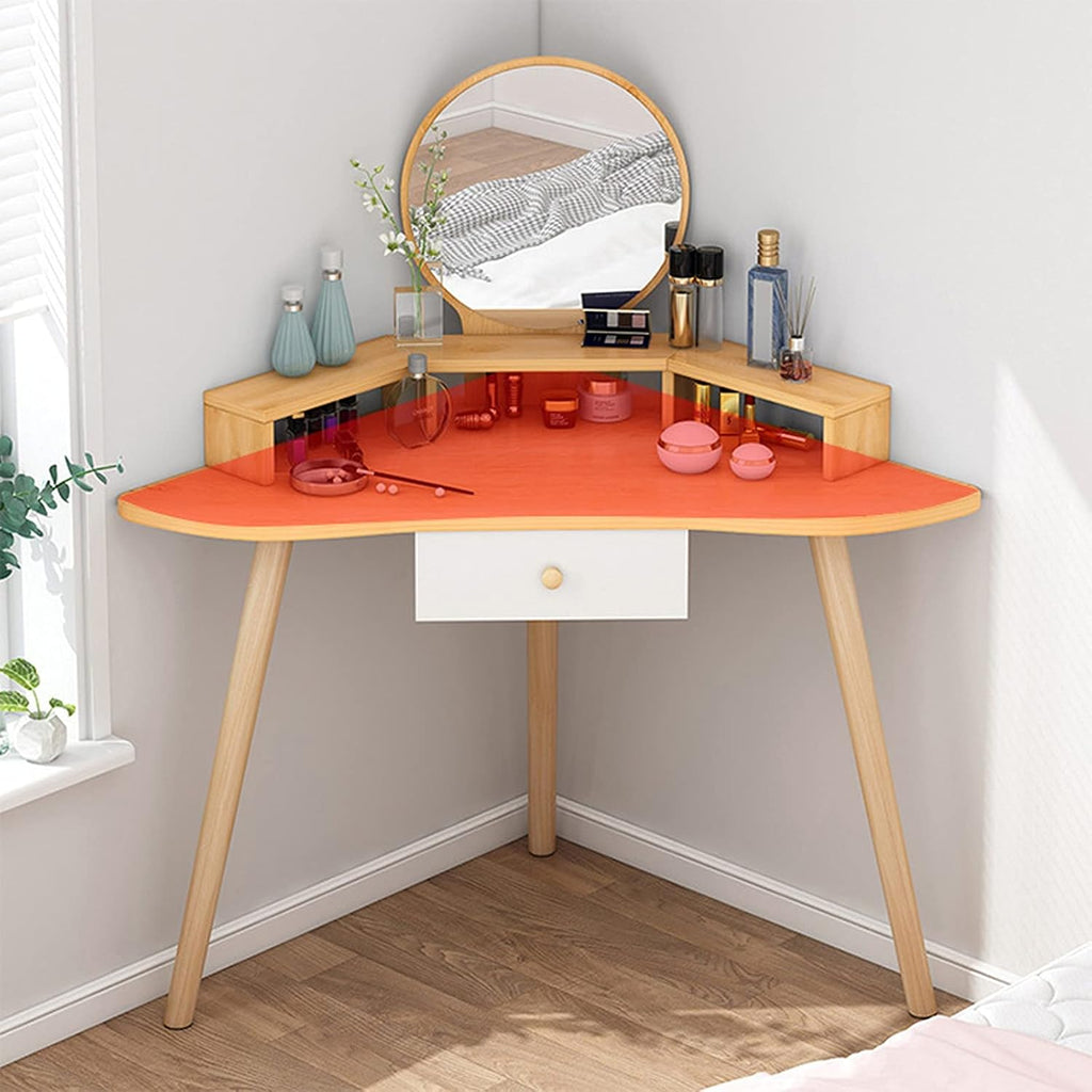 UNNS Makeup Dressing Table Modern Vanity Table Vanity Hair Styling Table with 1 Drawers Corner Dressing Table Makeup Desk for Home Bedroom Decor Gift， Wood Vanities for Makeup