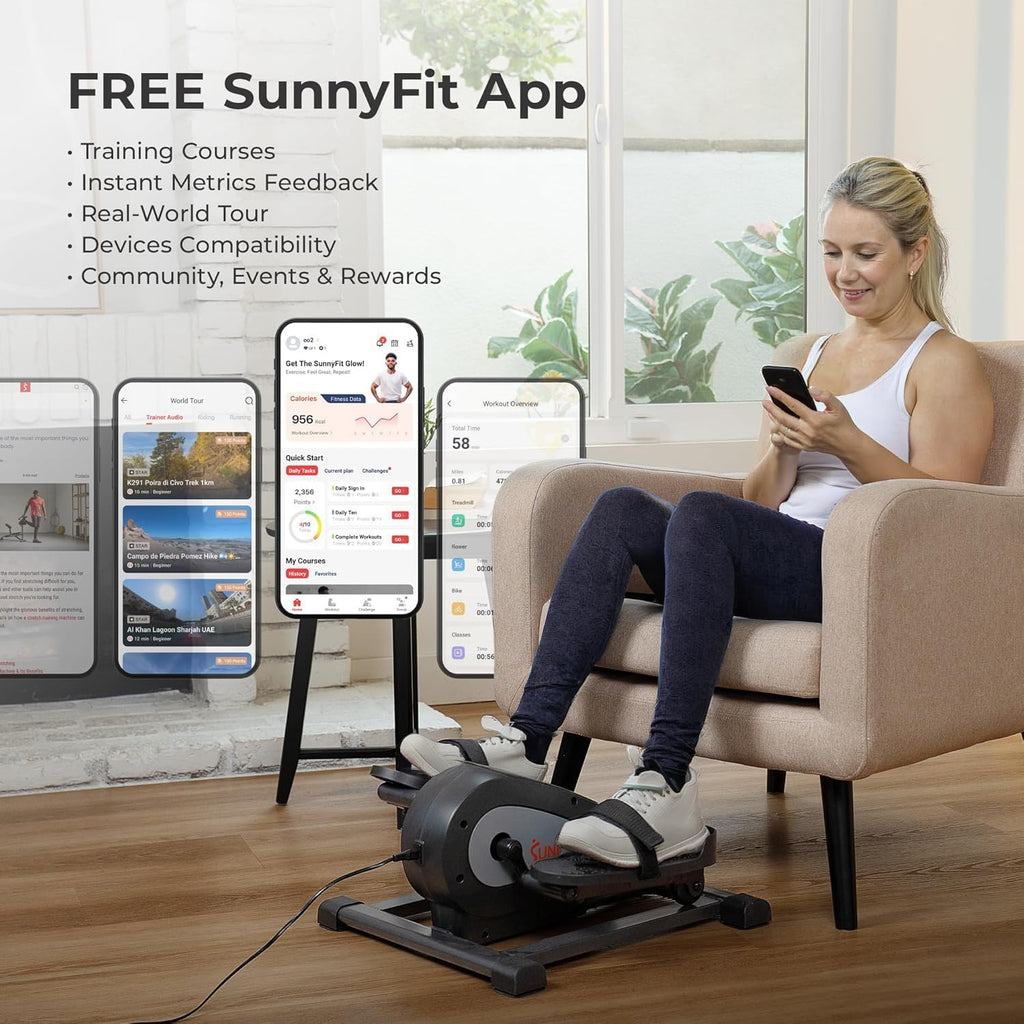 Sunny Health & Fitness Under Desk Pedal Elliptical Machine, Adjustable Resistance Leg Exerciser Office Home Workout While Sitting for Seniors