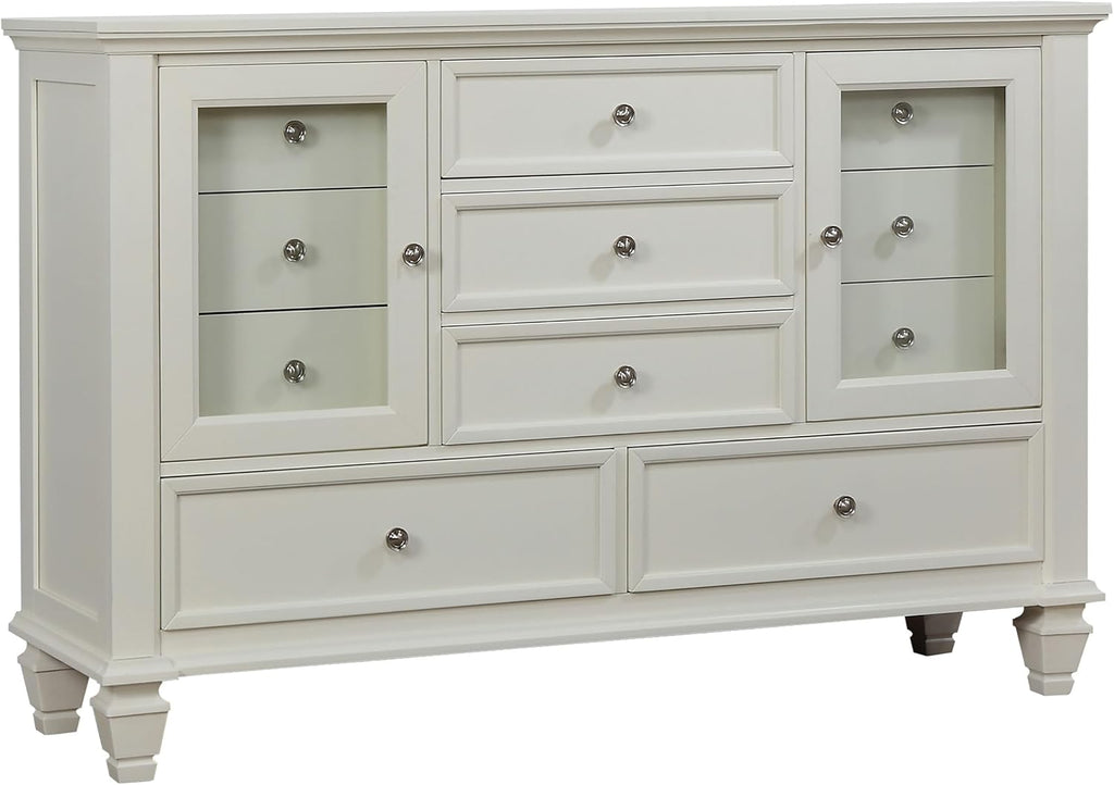 Coaster Home Furnishings Sandy Beach Coastal 4-Piece Bedroom Set California King Size Panel Bed Frame 63-inch Headboard Cream White 201301KWN-S4