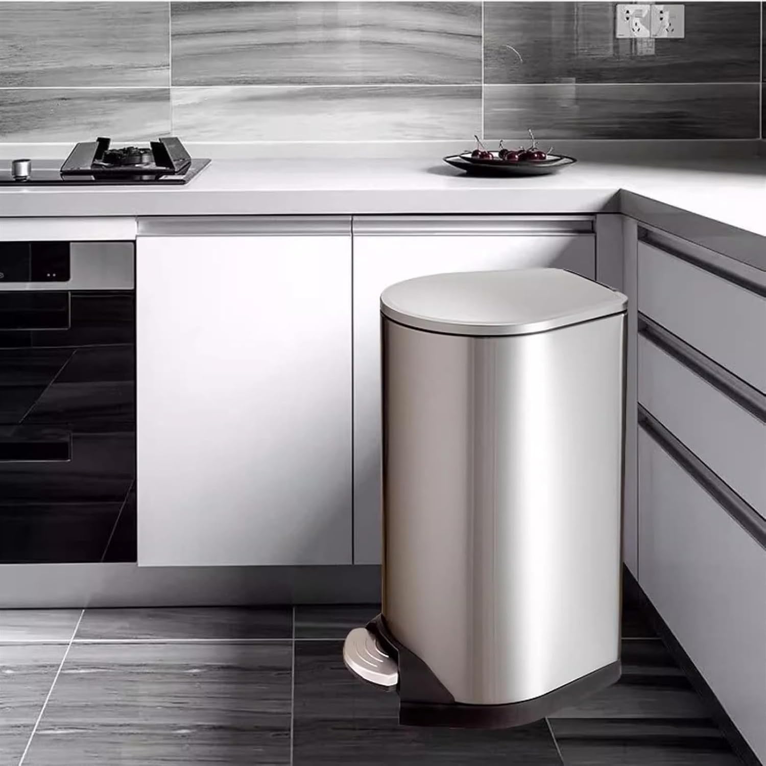 Stainless Steel Hands Free Trash Can with Soft Close Lid for Home Office Bathroom 7L