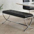 LukeAlon Modern PU Leather Dining Bench, Button Tufted Ottoman Bench with X-Shape Chrome Finish Upholstered End of Bed Bench Comfy Entryway Bench for Bedroom Kitchen, Black