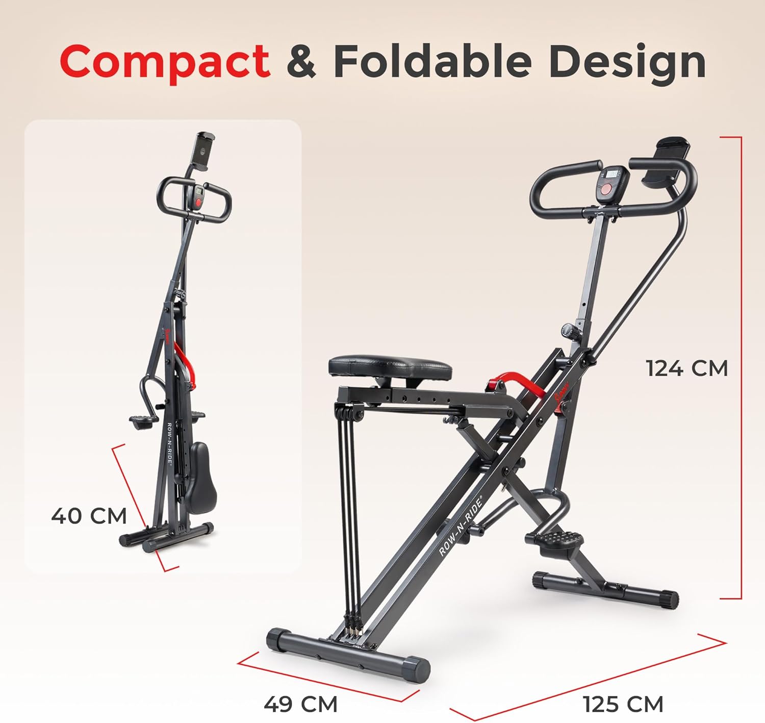 Sunny Health & Fitness Smart Upright Row-N-Ride Trainer w/Adjustable Resistance & 330LB Weight Capacity, Foldable Home Exercise Equipment for Arm, Glute & Leg Training, Free SunnyFit App Connection