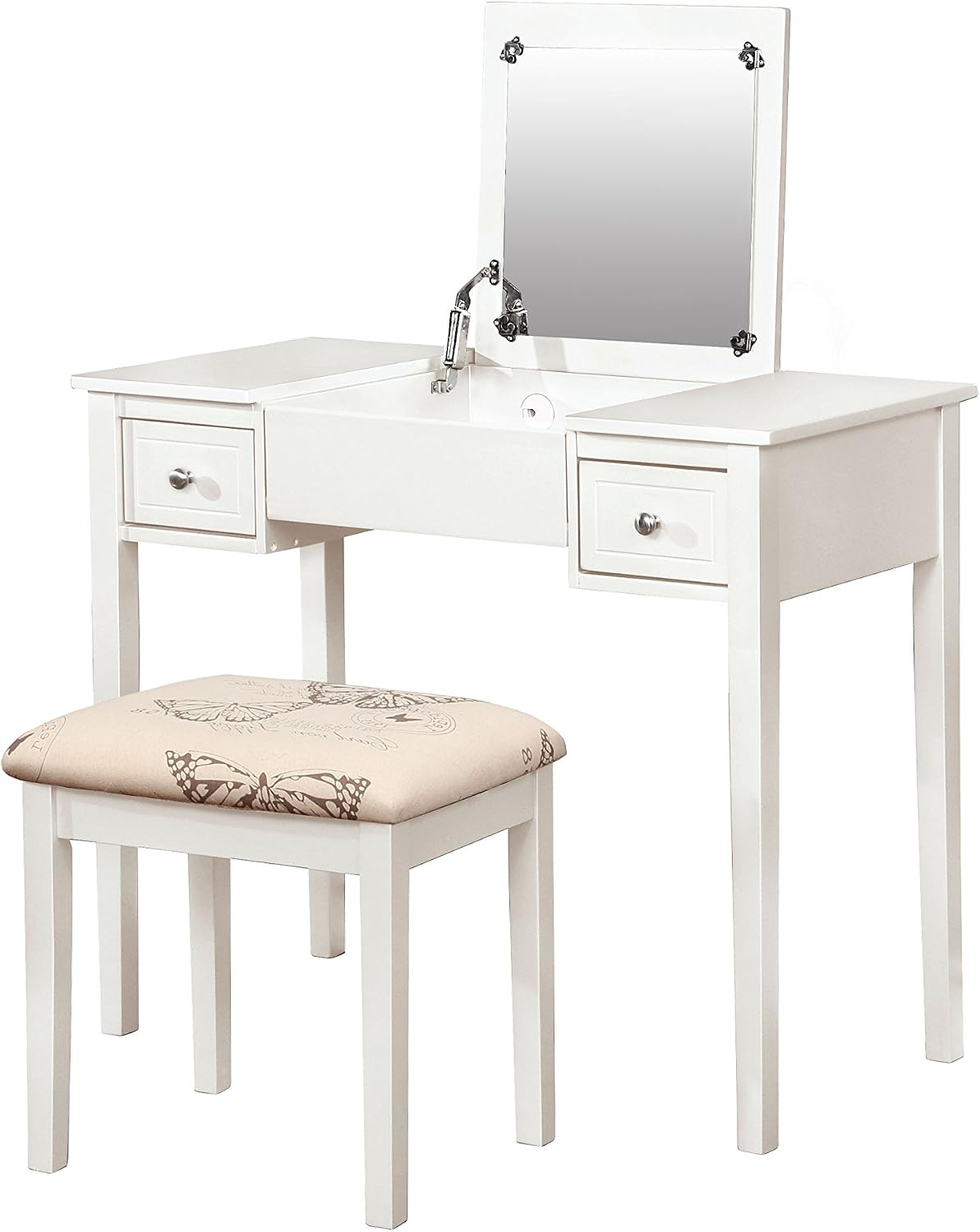 Linon Home Decor Vanity Set Butterfly Bench, White