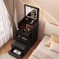 Vanity Desk with Mirror & 3 Drawer Dressing Table with Soft Stool 3-in-1 Corner Vanity Set for Living Spaces Long-Lasting(Black)