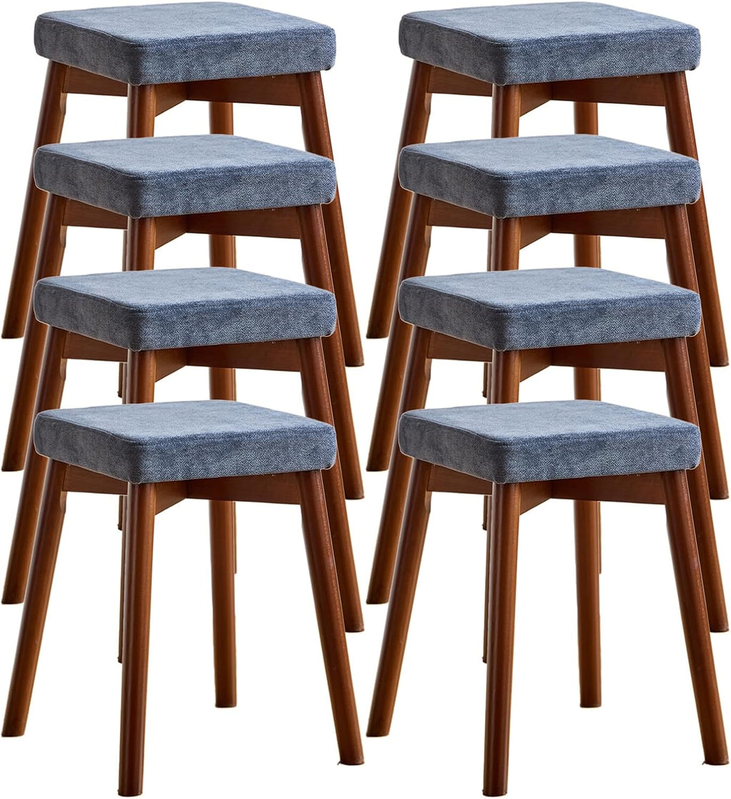 Upholstered Vanity Bench, Solid Wood Stool with Soft Cushion Seat, Accent Footstool for Living Room, Dining Room, Entryway, Bedroom Home Decor