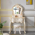 Dressing Table,Vanity Desk with Drawers and Cushioned Stool,Makeup Vanity Table Set with Mirror and Light,European Retro(A)