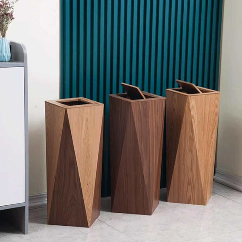 Wooden Trash Can with Diamond Design High Grade Household Waste Basket for Living Room Office and Bathroom Smart and Stylish Garbage Bin for Home or Work (Mixed Colors)
