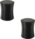 COSIEST Set of 2 Outdoor Side Table Black, Round MgO Concrete Side Table, Lightweight Outdoor Accent Table with Faux Natural Slate Rock, Cylinder Patio Table Top Plant Stand for Garden and Deck