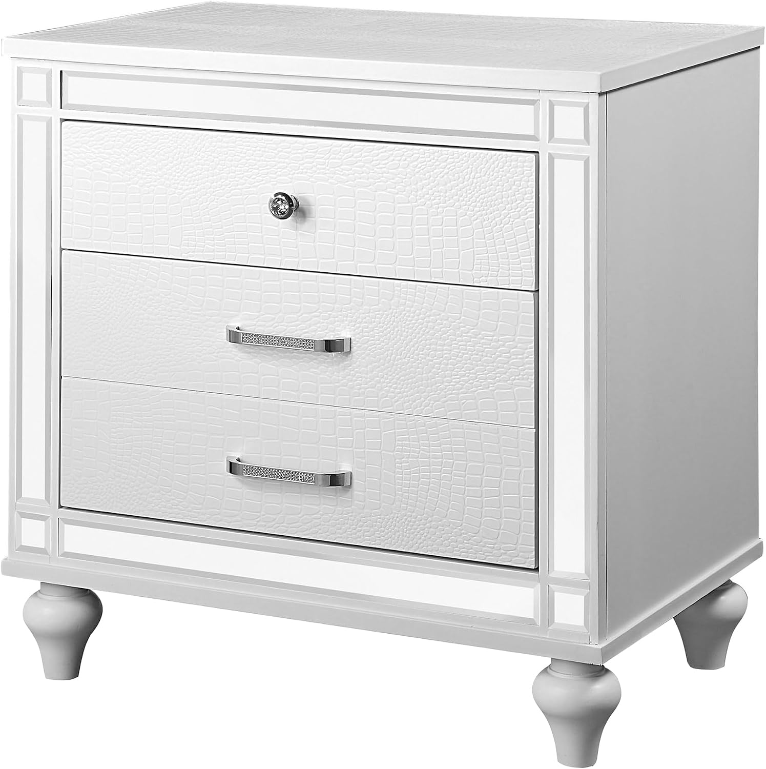 Furniture of America FOA Xulu 3-Piece White Solid Wood LED Bedroom Set - King + 2 Nightstands