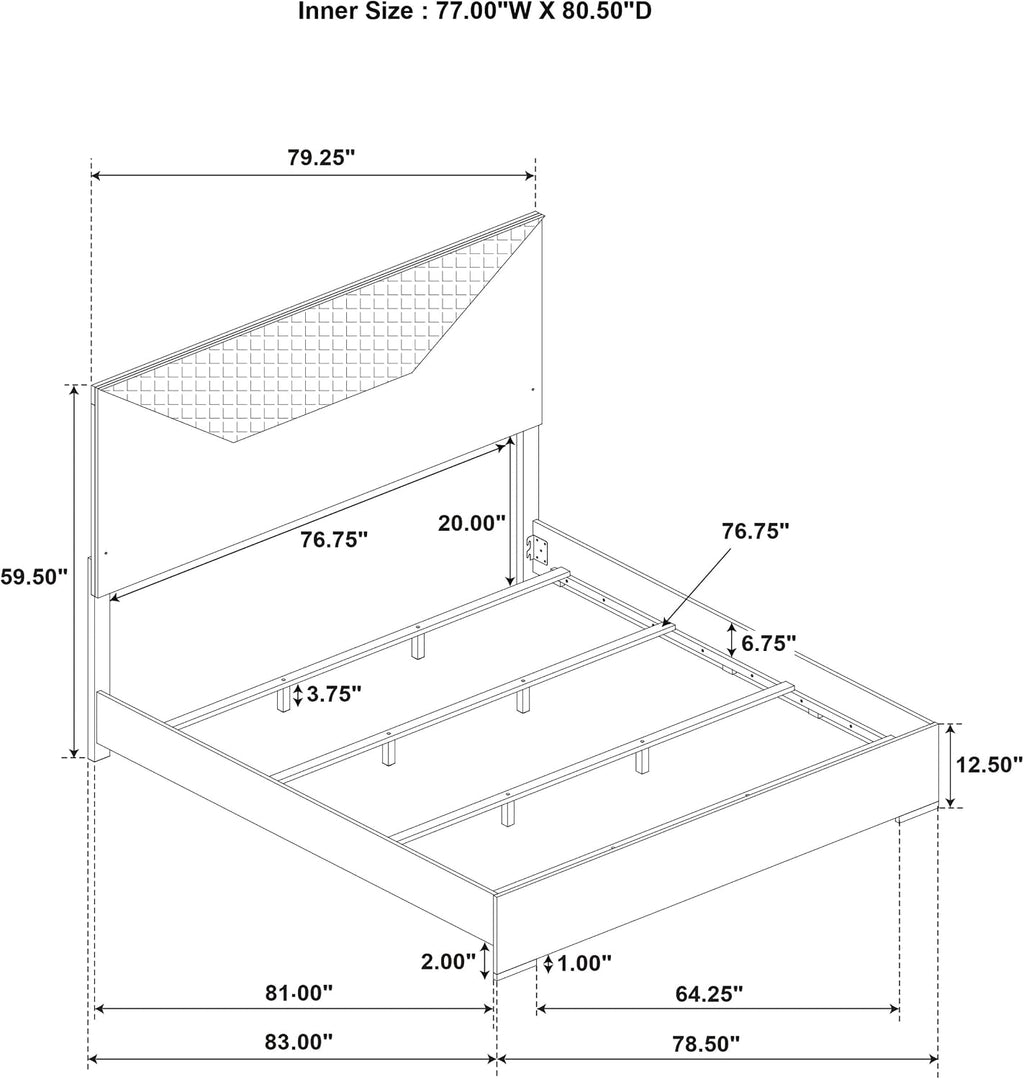Coaster Home Furnishings Ives Contemporary 4-Piece Bedroom Set Eastern King Size LED Panel Bed Frame 57-inch Headboard White High Gloss 224941KE-S4