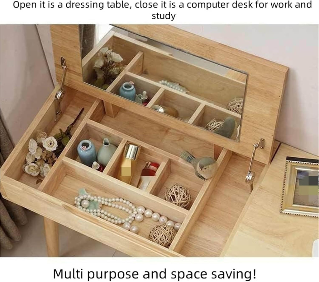 Dressing Table with Large Drawer Stylish Corner Vanity Desk with Mirror Flip up Modern Dressing Table with Jewelry Storage Cabinet for Bedroom Writing Desk,for Bedroom