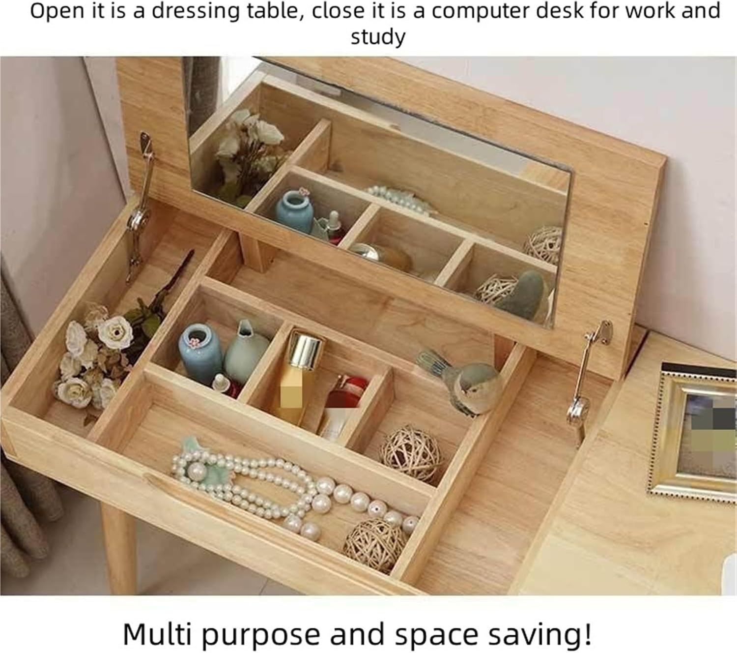Dressing Table with Large Drawer Stylish Corner Vanity Desk with Mirror Flip up Modern Dressing Table with Jewelry Storage Cabinet for Bedroom Writing Desk,for Bedroom