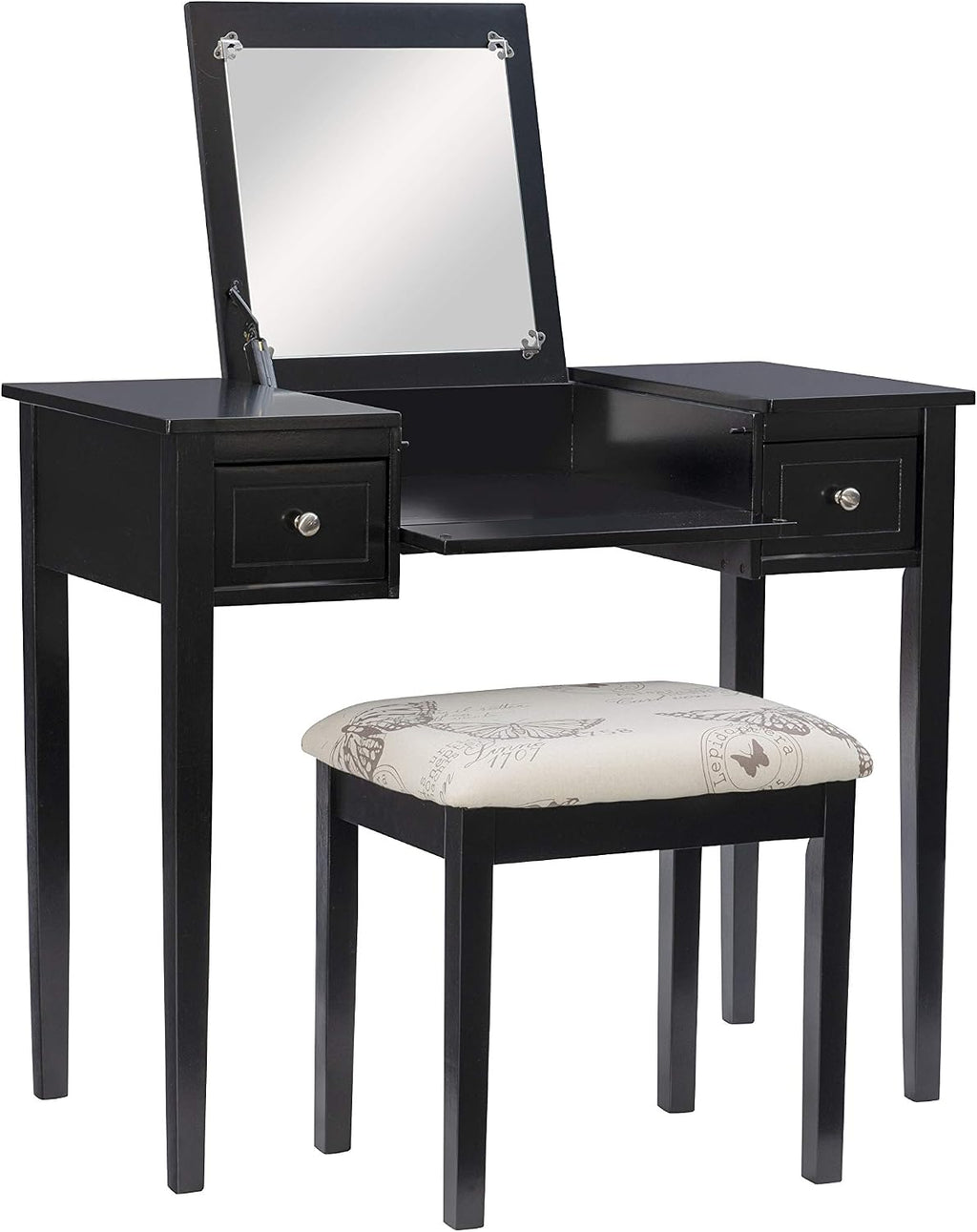 Linon Home Dcor Linon Black Butterfly Stool Vanity Set with Bench, 36'w x 18'd x 30'h,