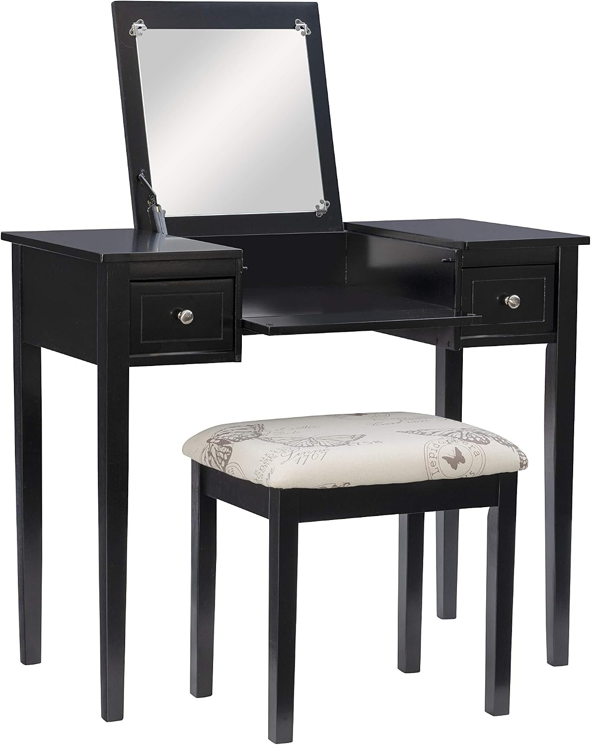 Linon Home Dcor Linon Black Butterfly Stool Vanity Set with Bench, 36'w x 18'd x 30'h,