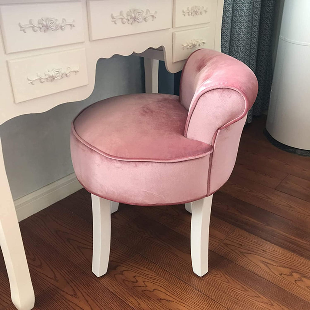 vanity stool makeup bench Vanity Benches Chair Padded Lounge Makeup Stool Fan Back Dressing Chair Piano Stool Cushioned Stool With Solid Wood Legs, Sitting 44cm / 17.32 Inch ( Color : Pink )