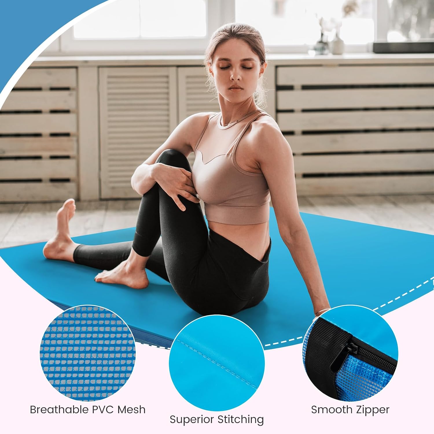 Goplus 4' Thick Folding Gymnastic Mat, Thickened Bi-Fold Fitness Mat with Carrying Handles & PU Leather Cover, Home Gym Tumbling Mat for Stretching, Pilates, Aerobics Workouts