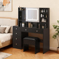 Karl home Makeup Vanity with Lighted Mirror Bedroom Vanity Desk with Charging Station Large Vanity Set with Transparent Desk, Drawers, Cabinet, Shelves for Storage in Bedroom, Black