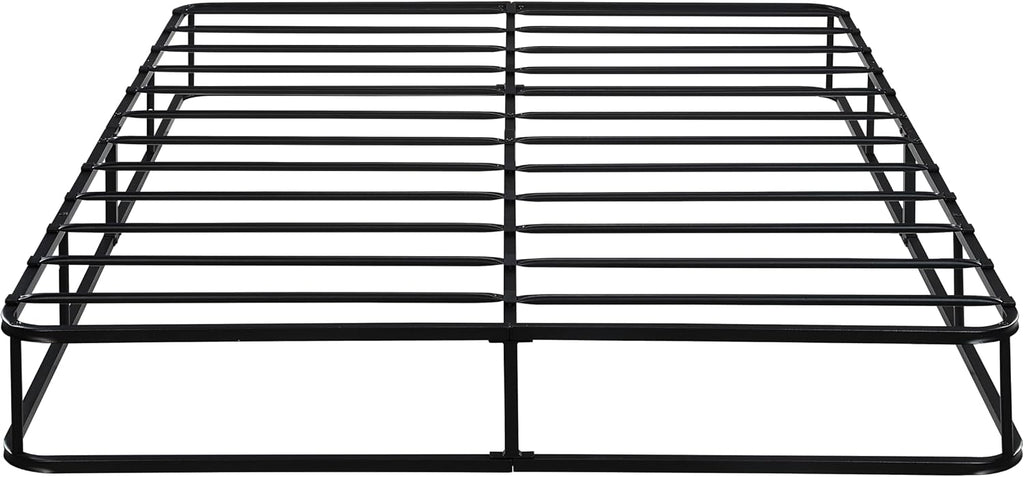 Eastern King Mattress Foundation 1pc Black Metal Frame with Textured Fabric Cover