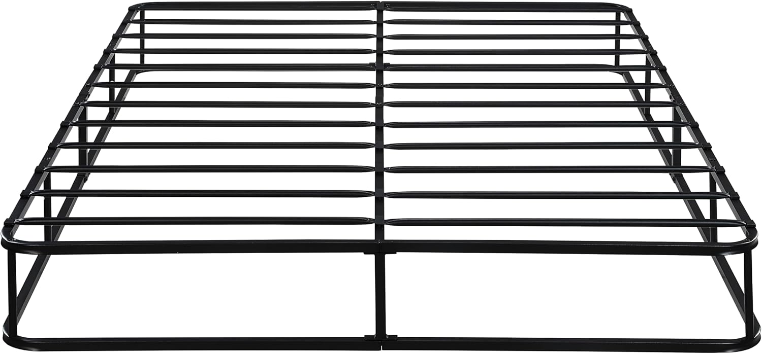 Eastern King Mattress Foundation 1pc Black Metal Frame with Textured Fabric Cover