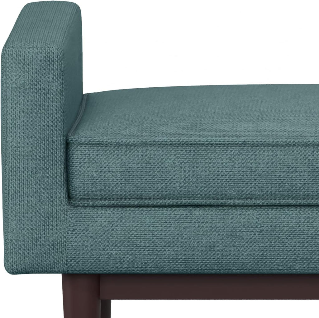 SIMPLIHOME Scott Ottoman Bench - 46 inch Wide Upholstered Linen Fabric Rectangle Ottoman in Smoky Teal, Contemporary Bench for Bedroom, Entryway or Living Room with Raised Sides and Cushioned Seat