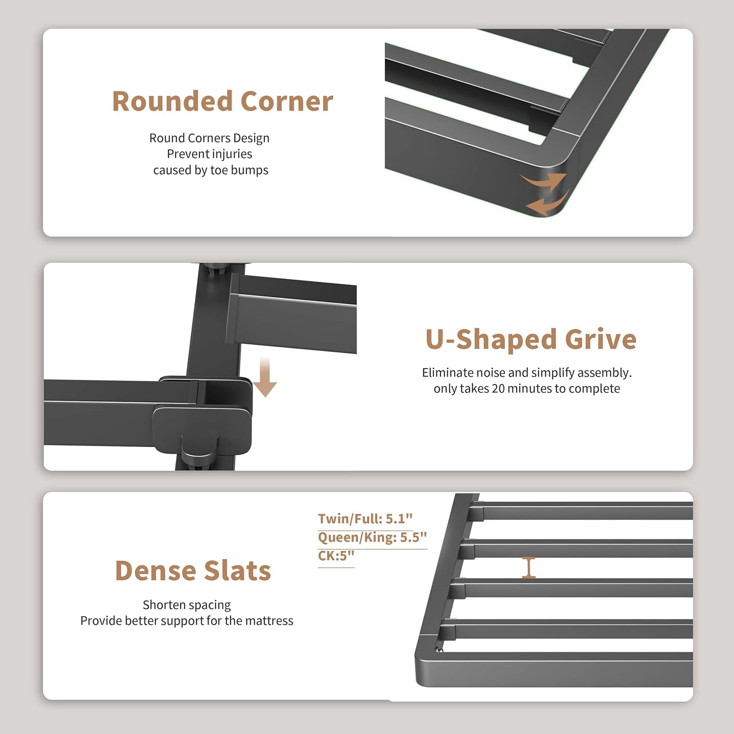 ROIL 2 Inch Full Metal Box Spring Low Profile, Bunkie Board Bed Slat Replacement with Round Corners, 3500 lbs Capacity Heavy Duty Steel Slats, Easy Assembly, Noise Free