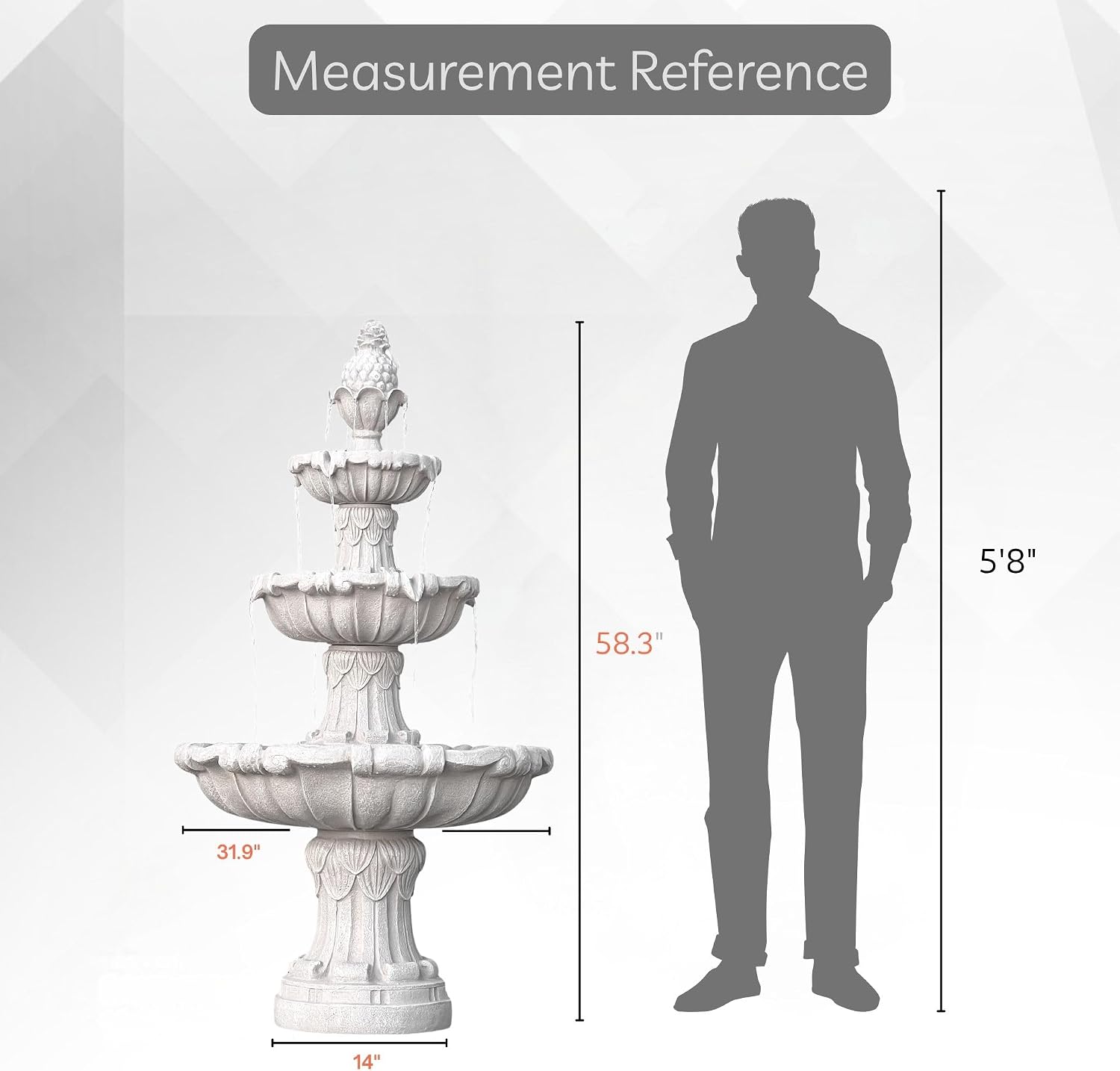 XBrand 58.3' 3-Tier Outdoor Freestanding Water Fountain - Classic Leaf Design, White Resin, Large Bird Bath with Pump - Ideal for Yard, Lawn and Garden, Porch Décor