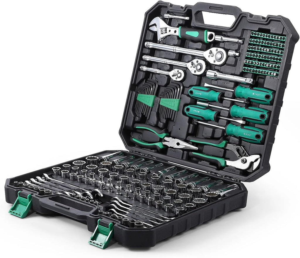 213 Pieces Mechanics Tool Set General Purpose Mixed Sockets And Wrenches, Hand Tool Set Auto Repair Tool Kit Home Tool Kit