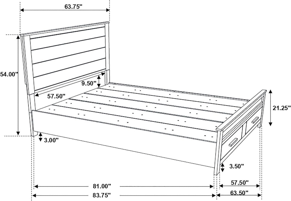 Coaster Home Furnishings - Woodmont - Wood - Queen Panel Bed with Storage Footboard, Block Legs, Horizontal Panel Headboard, and Two Drawers - Bedroom - Rustic Golden Brown - 222631Q