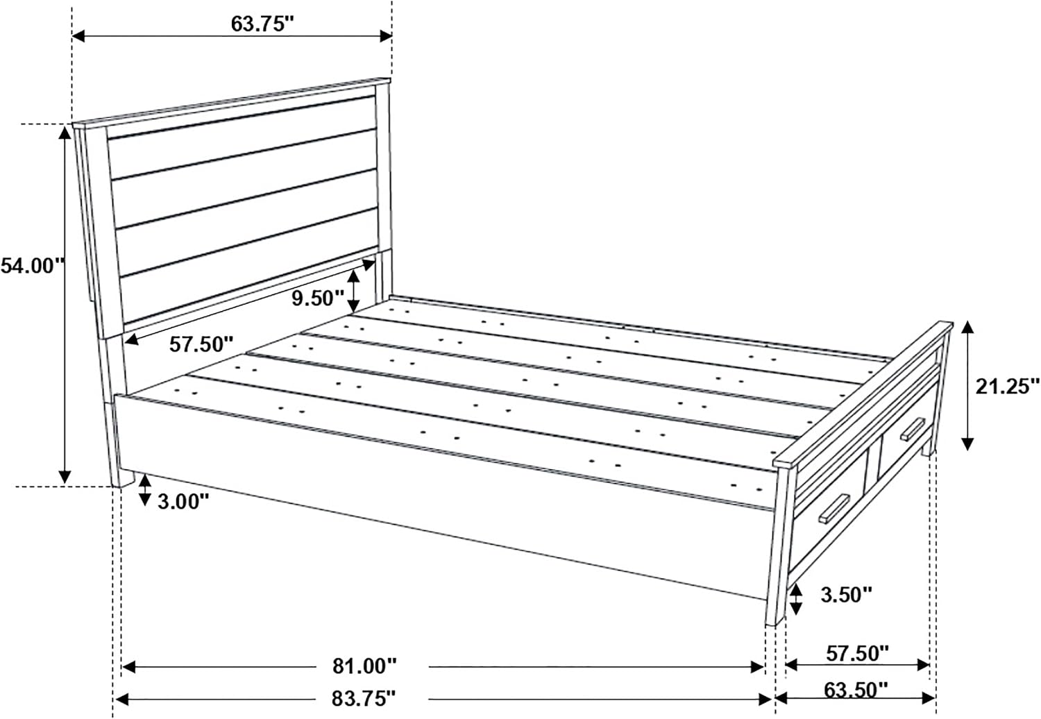 Coaster Home Furnishings - Woodmont - Wood - Queen Panel Bed with Storage Footboard, Block Legs, Horizontal Panel Headboard, and Two Drawers - Bedroom - Rustic Golden Brown - 222631Q