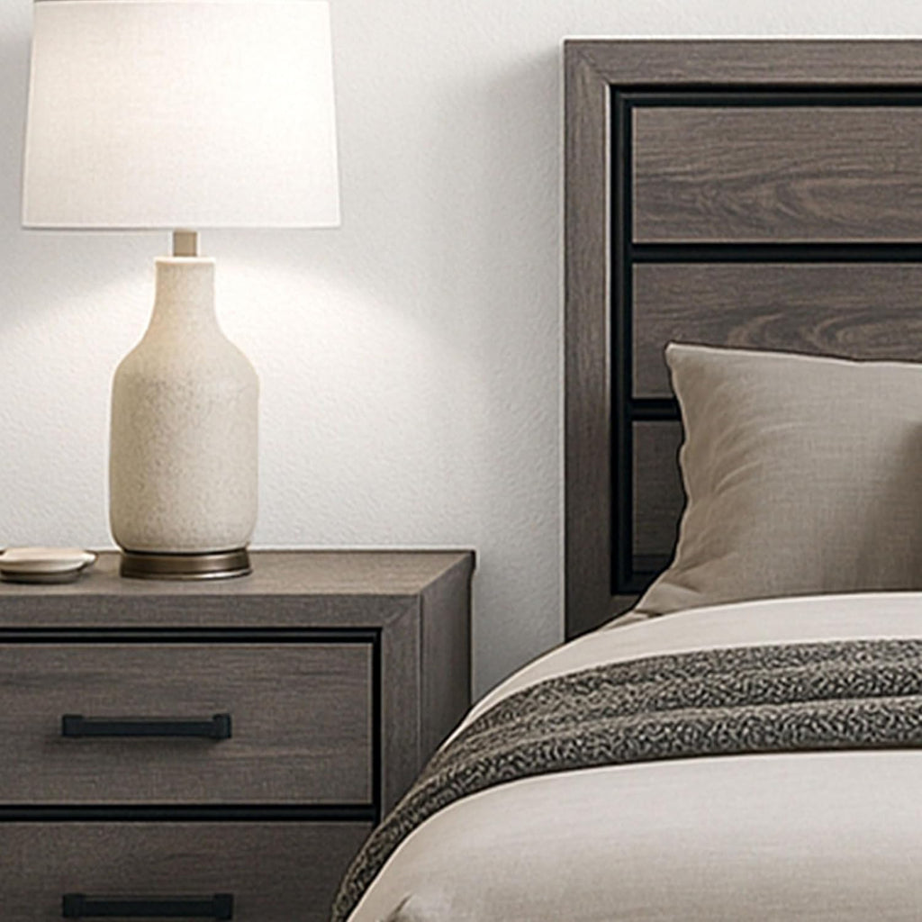 Kings Brand Furniture 3-Piece Deep Gray Finish with Tapered Legs & Matte Black Hardware Bedroom Set – Rustic Bedroom Furniture Wood Bed Frame with 2 Nightstands (Queen)