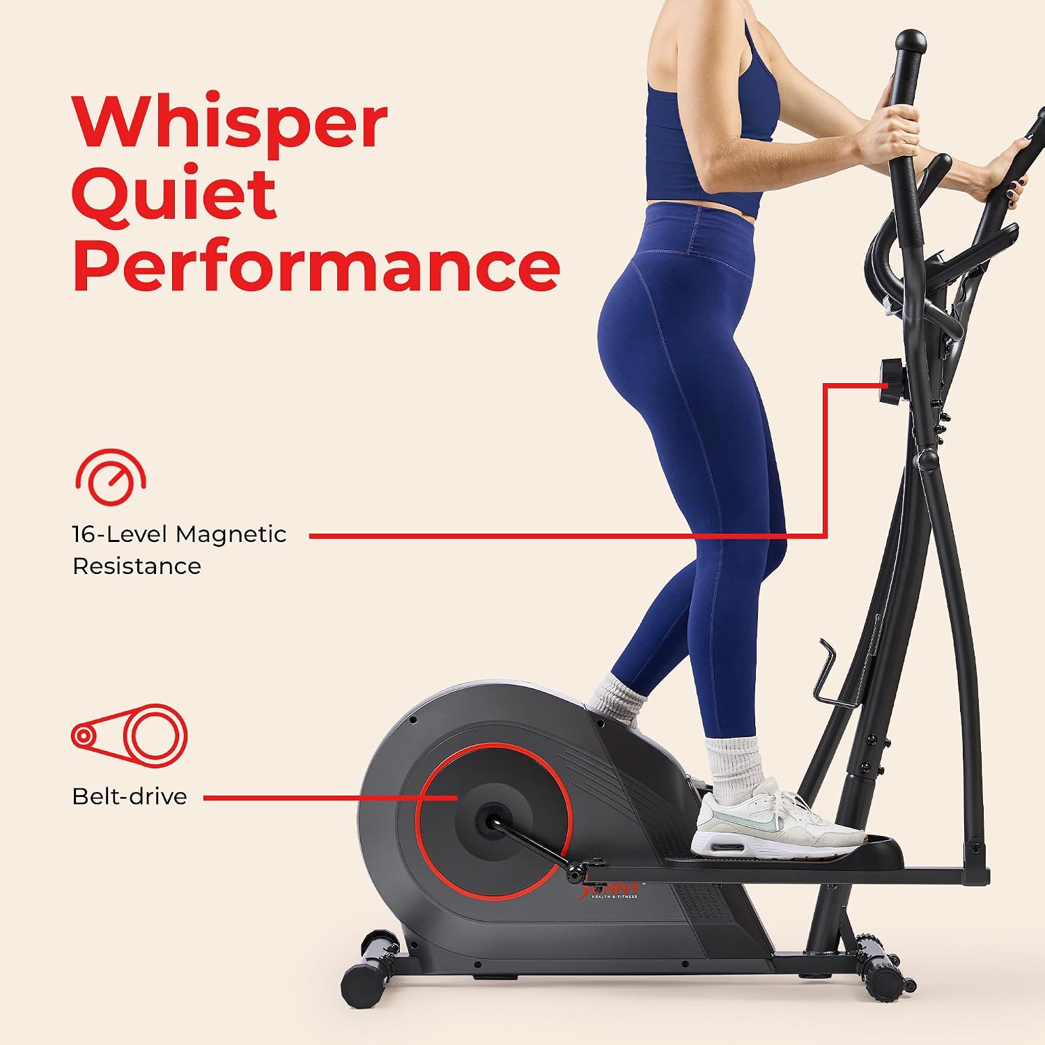 Sunny Health & Fitness Smart Upright Elliptical w/Pulse Sensor Built-in, Indoor Full-Body Cross-Training & Cardio Exercise Machine for Home, Free SunnyFit App Connection